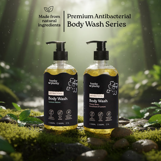 Hanky Planty Antibacterial Body Wash Premium Bundle Ylang Rose Geranium & Lemon Melon 500ml