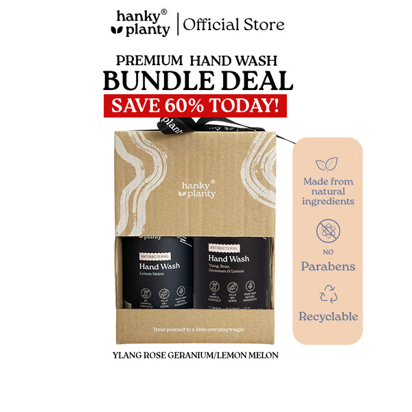 Hanky Planty Antibacterial Hand Wash Premium Bundle Ylang Rose Geranium & Lemon Melon 500ml