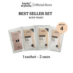 Hanky Planty Sample Set – 4 Sachets (Body Wash + Shampoo + Conditioner), gift set — sulfate-free, plant-derived, made in Malaysia