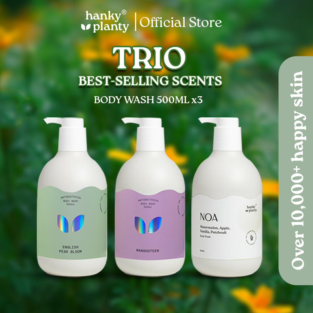 Hanky Planty Body Wash Trio Set 500ml, gift set — sulfate-free, plant-derived, made in Malaysia