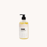 500ml Mangosteen Body Wash in clear pump bottle with minimalist label, gentle and refreshing formula by Hanky Planty.