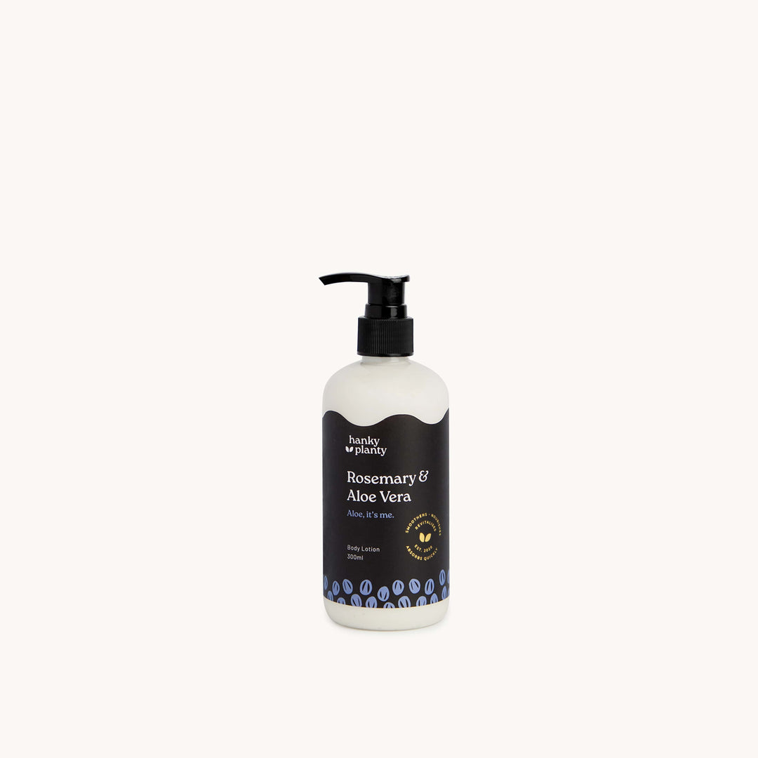Hanky Planty Rosemary & Aloe Vera moisturising body lotion — sulfate-free, plant-derived, made in Malaysia