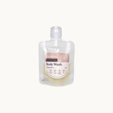 Hanky Planty Petite Antibacterial Body Wash, Mangosteen 30ml refill pouch with pink label, displayed on a white background.